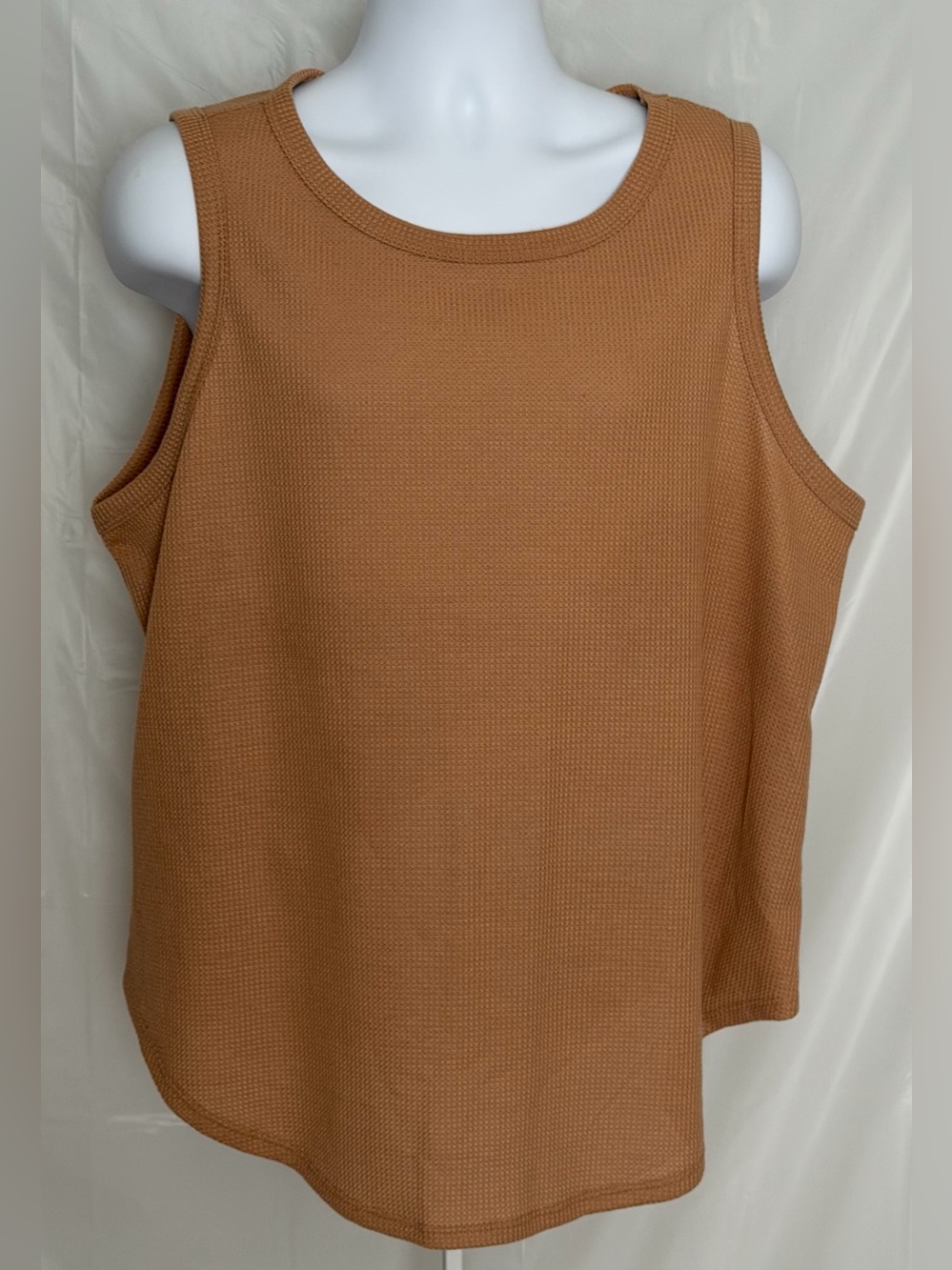 Curvy 3X Caramel Waffle Knit Sleeveless Tank Top Casual
